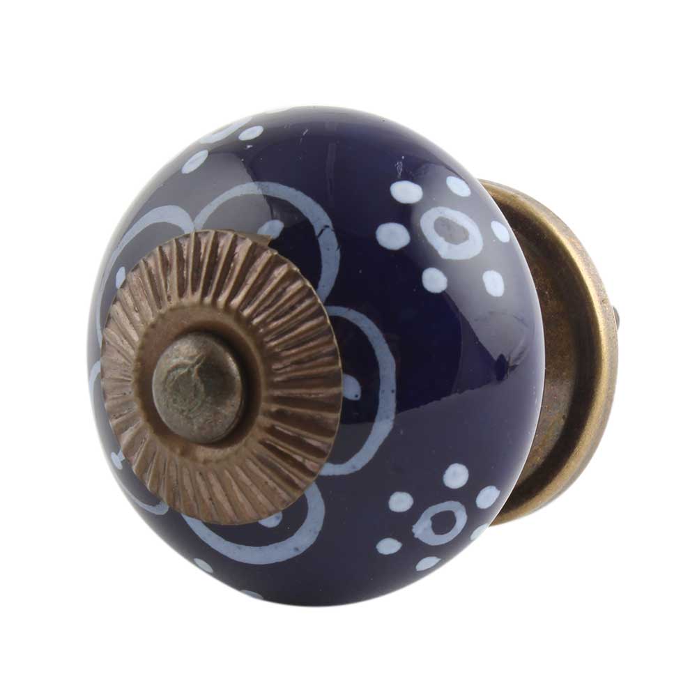 Navy Blue Floral Ceramic Knob